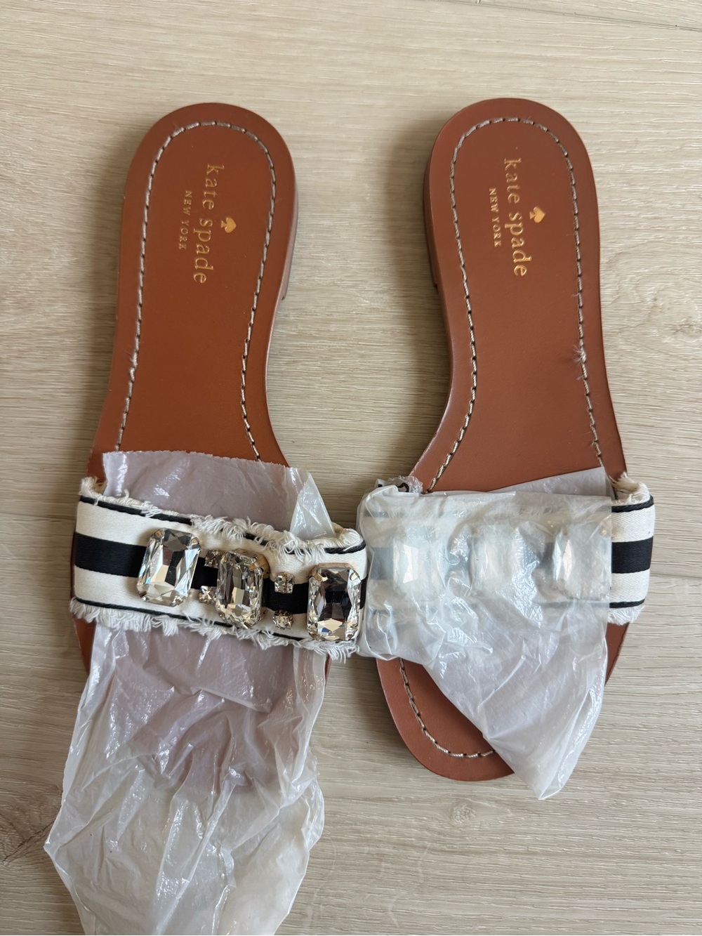 kate spade Striped Jewel Slide Sandals